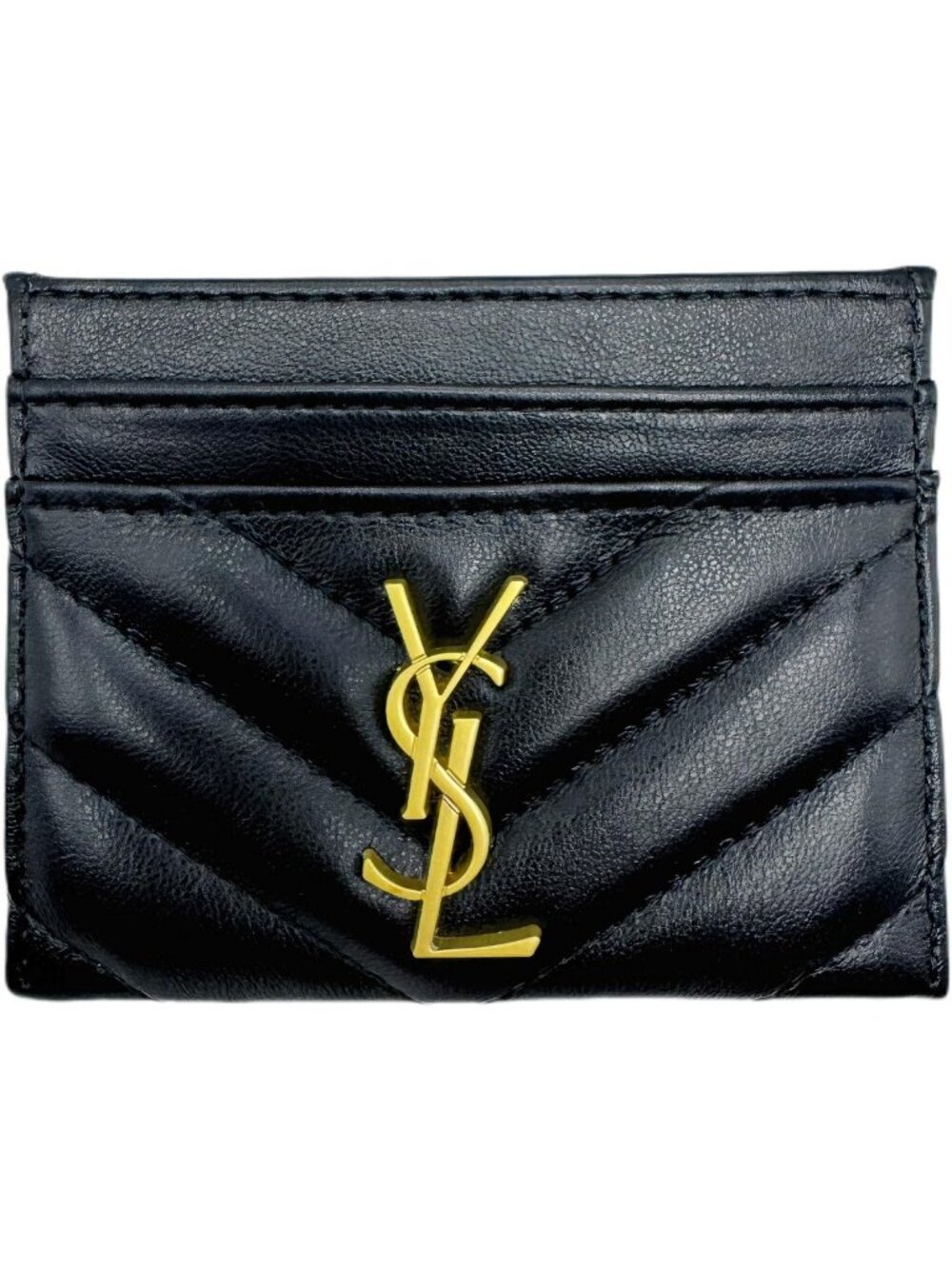 Chic Black Quilted Leather Card Holder with Gold Accents - Stylish & Functional